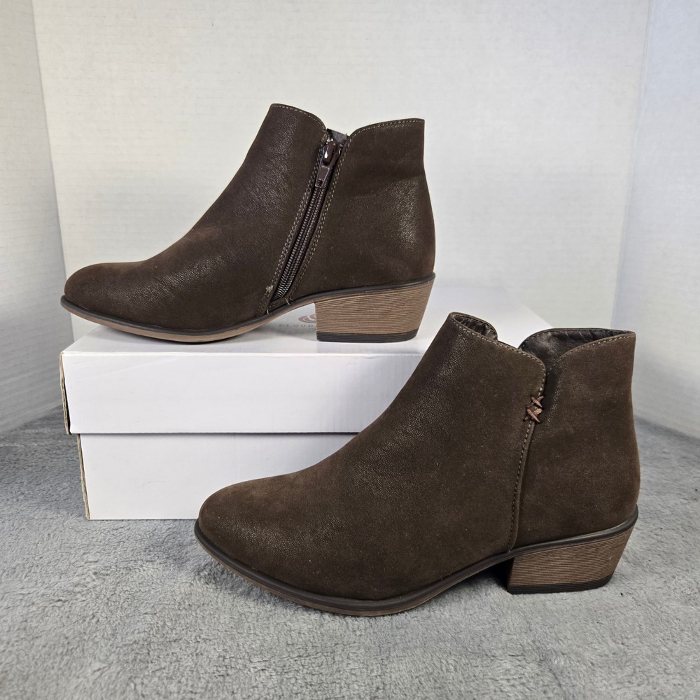 Pierre Dumas Womens Brown Ankle Boots Side Zip Block Heel Booties‎ 89188 Size 6